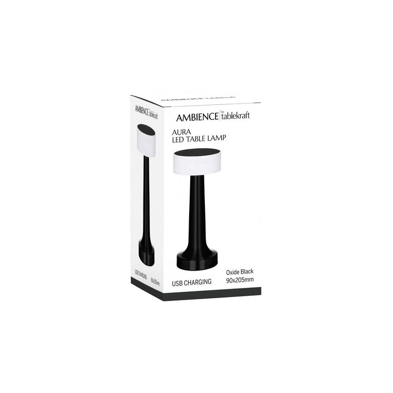 TABLEKRAFT AURA CORDLESS TABLE LAMP LED 90x205mm BLACK (*1000132*) =  1 X EACH