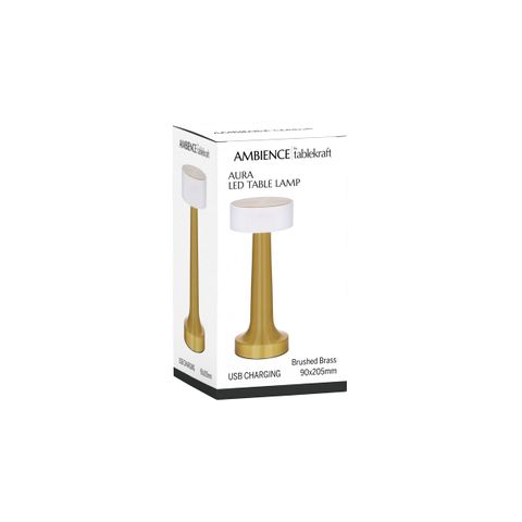 TABLEKRAFT AURA CORDLESS TABLE LAMP LED 90x205mm BRASS (*1000130*) =  1 X EACH