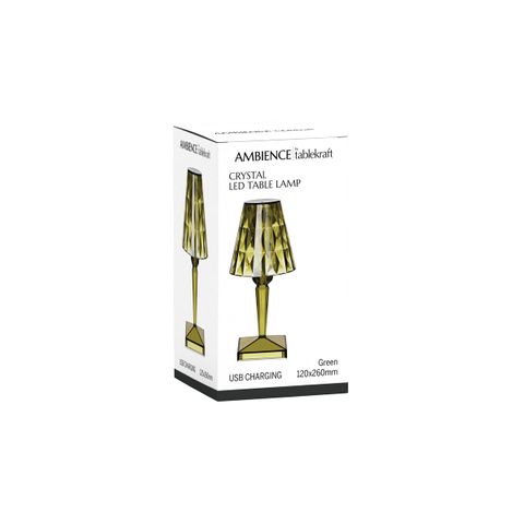 TABLEKRAFT CRYSTAL CORDLESS TABLE LAMP LED 120x260mm GREEN (*1000151*) =  1 X EACH