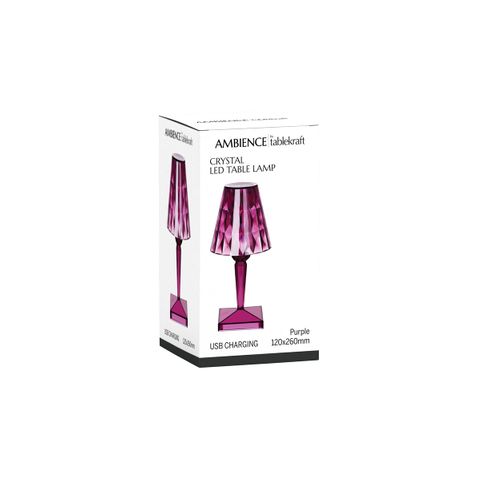 TABLEKRAFT CRYSTAL CORDLESS TABLE LAMP LED 120x260mm PURPLE (*1000150*) =  1 X EACH