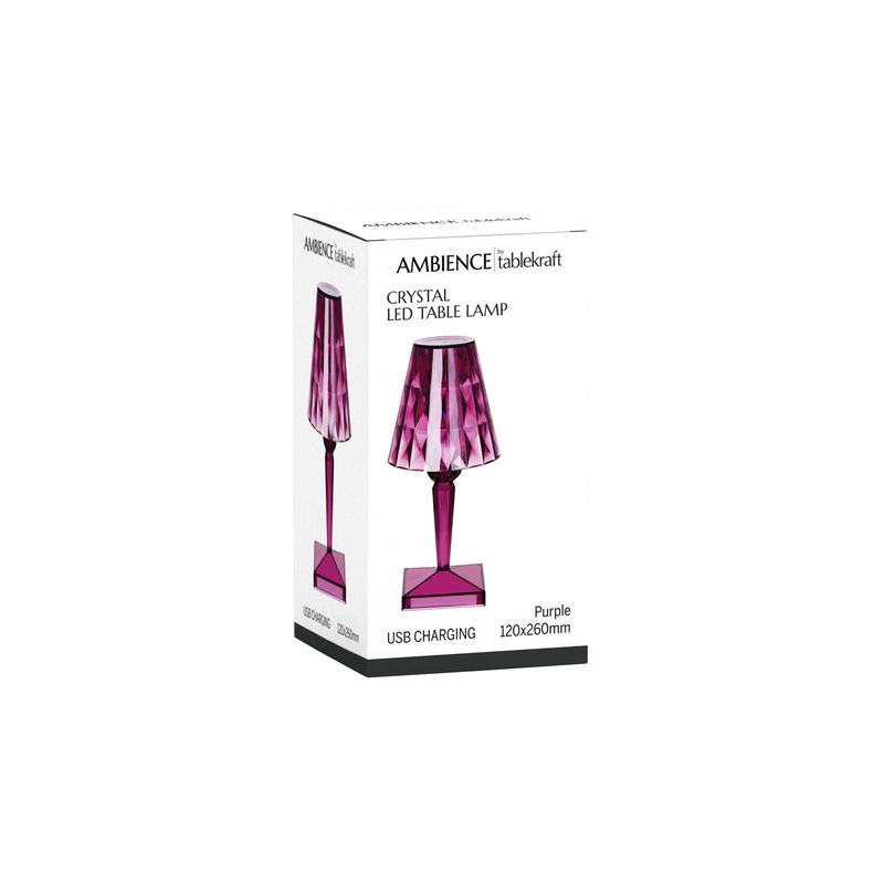 TABLEKRAFT CRYSTAL CORDLESS TABLE LAMP LED 120x260mm PURPLE (*1000150*) =  1 X EACH
