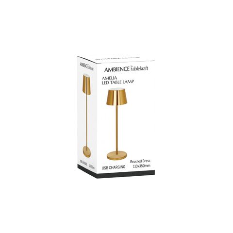 TABLEKRAFT AMELIA CORDLESS TABLE LAMP LED 110x350mm BRASS (*1000190*) =  1 X EACH