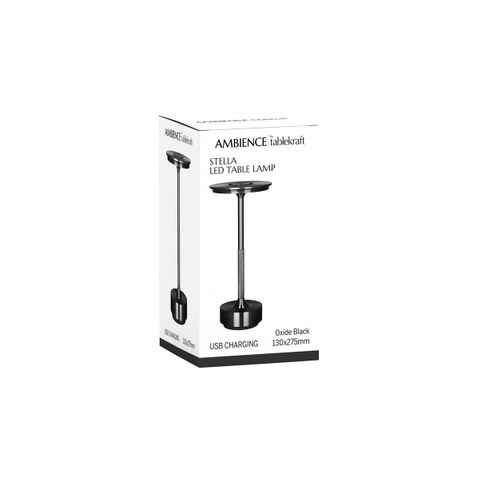 TABLEKRAFT STELLA CORDLESS TABLE LAMP LED 130x275mm BLACK (*1000182*) =  1 X EACH