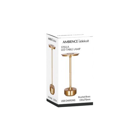 TABLEKRAFT STELLA CORDLESS TABLE LAMP LED 130x275mm BRASS (*1000180*) =  1 X EACH