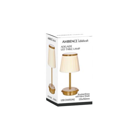 TABLEKRAFT ADELAIDE CORDLESS TABLE LAMP LED 135x260mm BRASS (*1000200*) =  1 X EACH