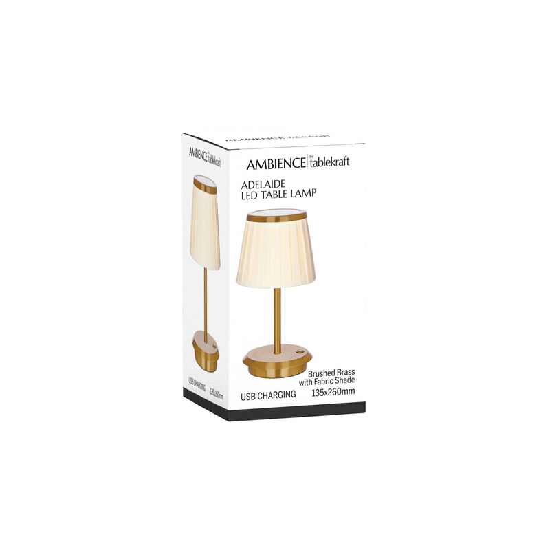 TABLEKRAFT ADELAIDE CORDLESS TABLE LAMP LED 135x260mm BRASS (*1000200*) =  1 X EACH