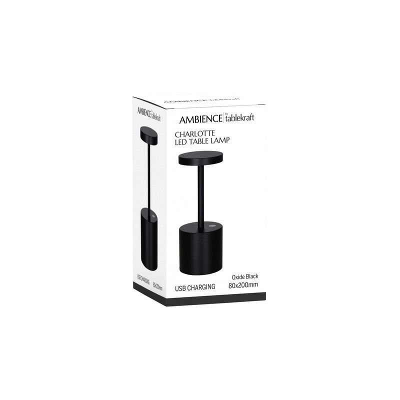 TABLEKRAFT CHARLOTTE CORDLESS TABLE LAMP LED 200mm BLACK (*1000142*) =  1 X EACH