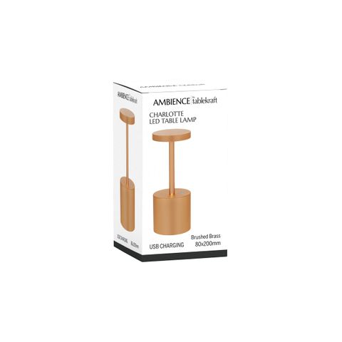 TABLEKRAFT CHARLOTTE CORDLESS TABLE LAMP LED 200mm GOLD (*1000140*) =  1 X EACH