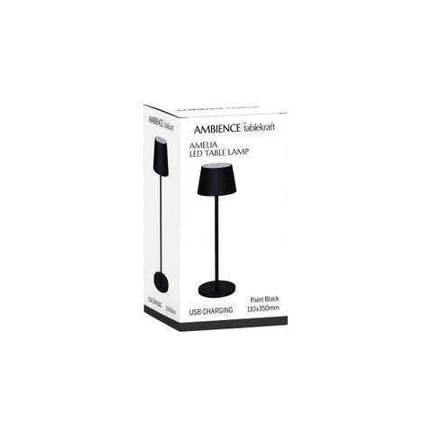 TABLEKRAFT AMELIA CORDLESS TABLE LAMP LED 110x350mm BLACK (*1000192*) =  1 X EACH