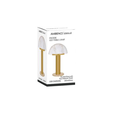 TABLEKRAFT PHOEBE CORDLESS TABLE LAMP LED 300x420mm BRASS (*1000210*) =  1 X EACH
