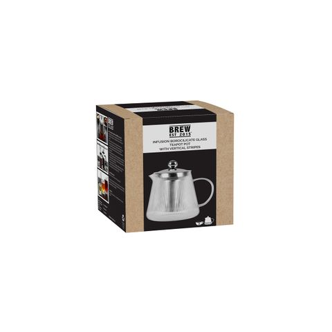 BREW INFUSION GLASS TEAPOT w/FILTER & LID 600ml VERT STRIPE SET (*BW9120*) = PACK OF 2 X SETS