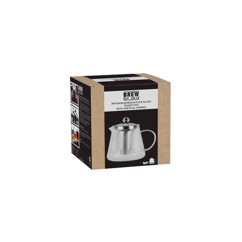 BREW INFUSION GLASS TEAPOT w/FILTER & LID 600ml VERT STRIPE SET (*BW9120*) = PACK OF 2 X SETS