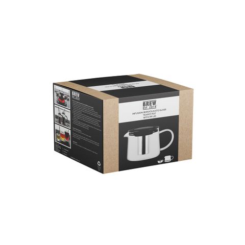 BREW INFUSION GLASS TEAPOT w/FILTER & PP LID 600ml SET (*BW9121*) = PACK OF 2 X SETS