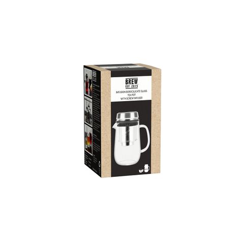 BREW INFUSION GLASS TEAPOT w/FILTER & S/S LID 600ml SET (*BW9122*) = PACK OF 2 X SETS