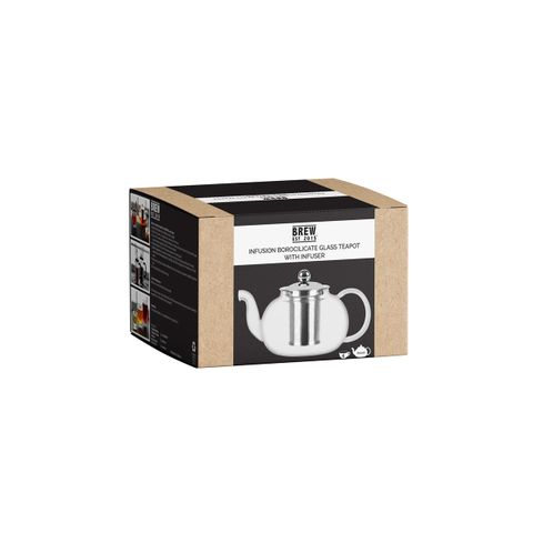 BREW INFUSION GLASS TEAPOT w/FILTER & ABS KNOB 800ml SET (*BW9123*) = PACK OF 2 X SETS