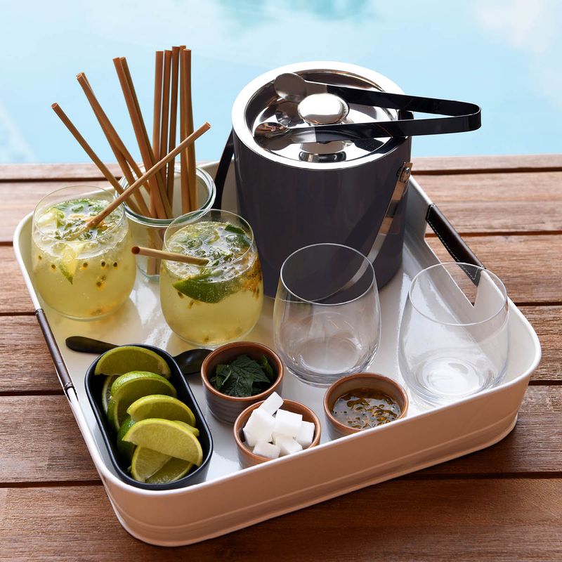 CONEY ISL-GALVANISED CREME P/C SQUARE TRAY LTHR HDL 365x75mm (*78830*) = PACK OF 6 X EACHES