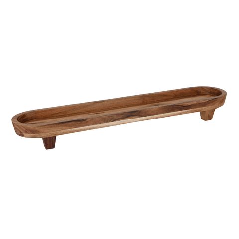 CHEF INOX SERVE OVAL SERVER w/LEGS ACACIA 710x150x80mm (*04785*) = PACK OF 4 X EACHES
