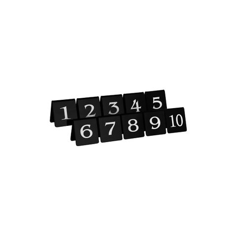 CHEF INOX TABLE NUMBER SET WHITE ON BLACK 75X55mm 1-10 (*08360BS0*) =  1 X SET