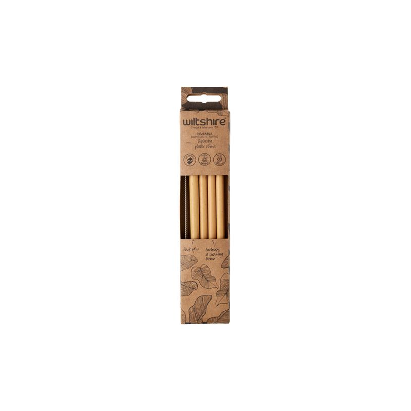 WILTSHIRE REUSEABLE BAMBOO STRAW 5PC SET (INCLUDES BRUSH) (*WLT43925*) = PACK OF 10 X SETS