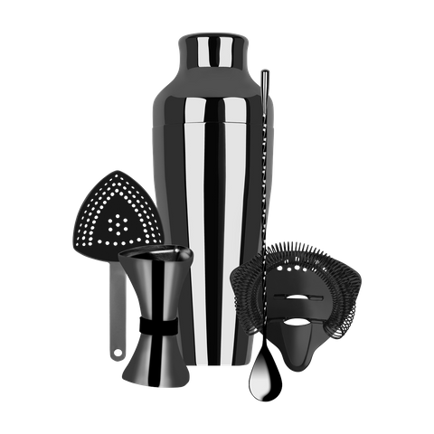ZANZI COCKTAIL SET w/2pc SHAKER GUN METAL 5pc (*Z9016*) =  1 X SET
