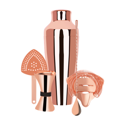 ZANZI COCKTAIL SET w/2pc SHAKER ROSE GOLD 5pc (*Z9014*) =  1 X SET