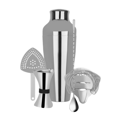 ZANZI COCKTAIL SET w/2pc SHAKER S/S 5pc (*Z9012*) =  1 X SET