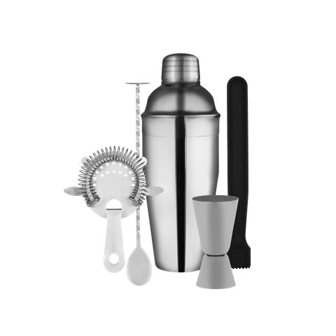 ZANZI COCKTAIL SET w/3pc SHAKER 5pc S/S GIFT BOXED (*Z9018*) =  1 X SET