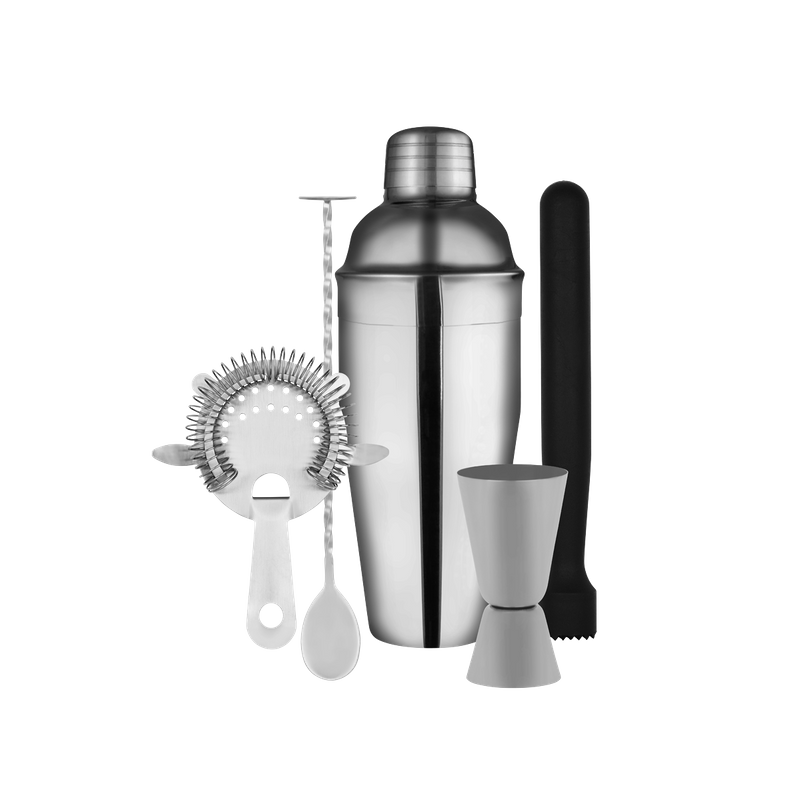 ZANZI COCKTAIL SET w/3pc SHAKER 5pc S/S GIFT BOXED (*Z9018*) =  1 X SET