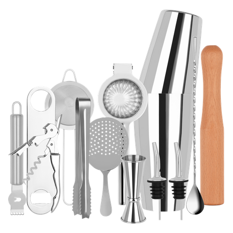 ZANZI COCKTAIL SET 14pc S/S IN BARTENDER ROLL (*Z9020*) =  1 X SET
