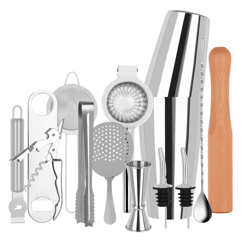 ZANZI COCKTAIL SET 14pc S/S IN BARTENDER ROLL (*Z9020*) =  1 X SET