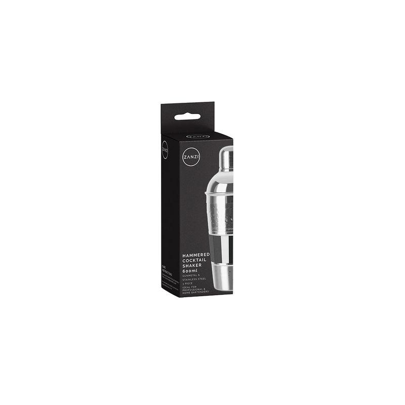 ZANZI HAMMERED  S/S COCKTAIL SHAKER 600ml w/ GUN METAL BAND (*Z0201*) =  1 X EACH