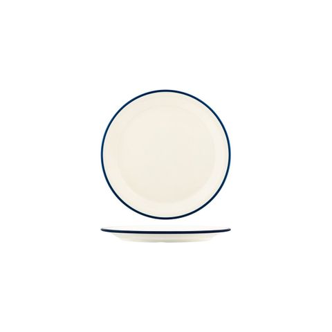 JAB VINTAGE CREAM/BLUE RIM ENAMEL LOOK ROUND PLATE 190mm (*49930*) = PACK OF 6 X EACHES