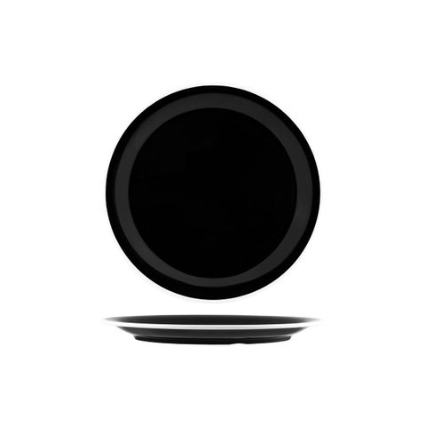 JAB VINTAGE BLACK/WHITE RIM ENAMEL LOOK ROUND PLATE 255mm (*49941*) = PACK OF 6 X EACHES