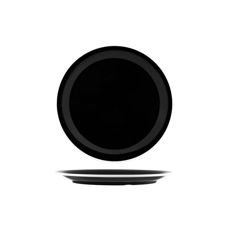 JAB VINTAGE BLACK/WHITE RIM ENAMEL LOOK ROUND PLATE 255mm (*49941*) = PACK OF 6 X EACHES