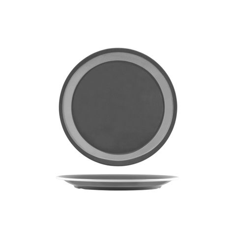 JAB VINTAGE GREY/WHITE RIM ENAMEL LOOK ROUND PLATE 255mm (*49961*) = PACK OF 12 X EACHES
