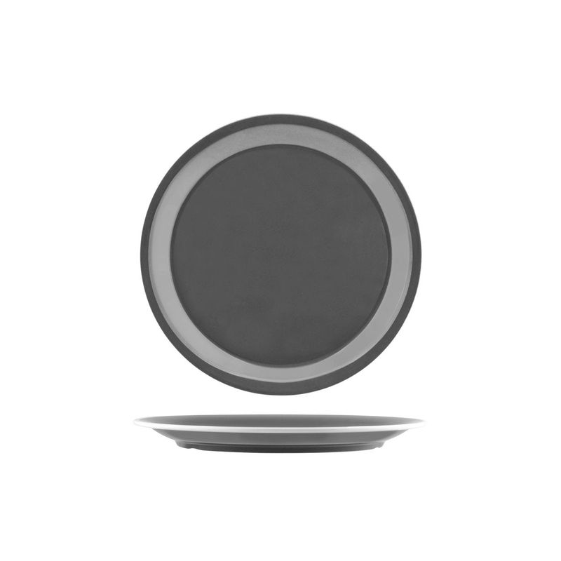 JAB VINTAGE GREY/WHITE RIM ENAMEL LOOK ROUND PLATE 255mm (*49961*) = PACK OF 12 X EACHES