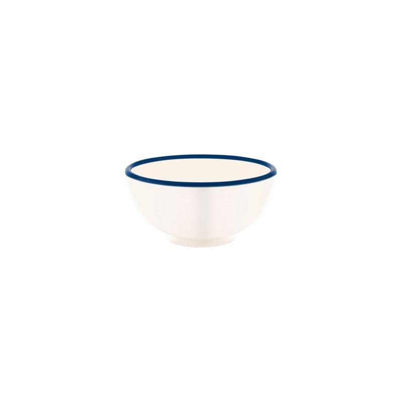 JAB VINTAGE CREAM/BLUE RIM ENAMEL LOOK ROUND BOWL 150x70mm (*49936*) = PACK OF 6 X EACHES