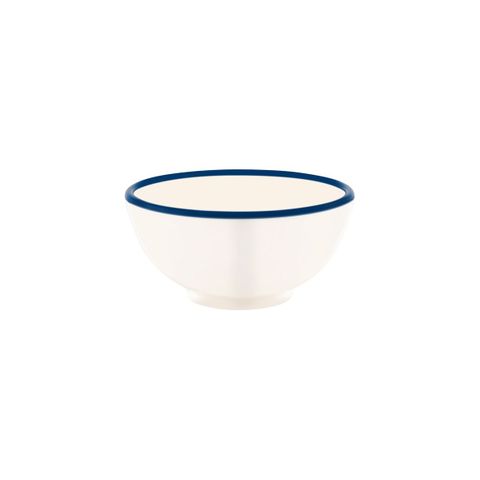 JAB VINTAGE CREAM/BLUE RIM ENAMEL LOOK ROUND BOWL 175x80mm (*49937*) = PACK OF 6 X EACHES
