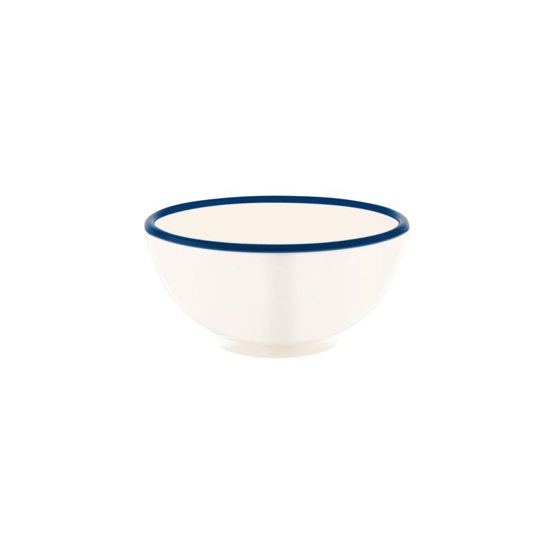 JAB VINTAGE CREAM/BLUE RIM ENAMEL LOOK ROUND BOWL 175x80mm (*49937*) = PACK OF 6 X EACHES