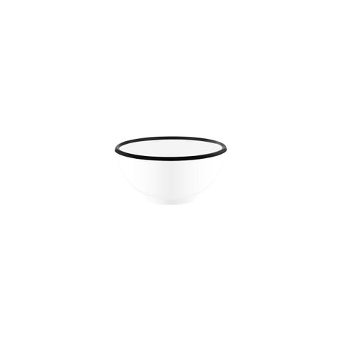 JAB VINTAGE WHITE/BLACK RIM ENAMEL LOOK ROUND BOWL 125x60mm (*49955*) = PACK OF 6 X EACHES