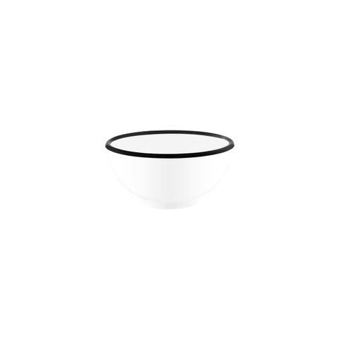 JAB VINTAGE WHITE/BLACK RIM ENAMEL LOOK ROUND BOWL 150x70mm (*49956*) = PACK OF 6 X EACHES