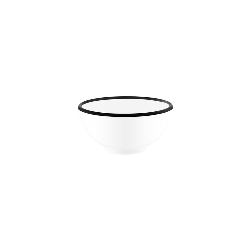 JAB VINTAGE WHITE/BLACK RIM ENAMEL LOOK ROUND BOWL 150x70mm (*49956*) = PACK OF 6 X EACHES
