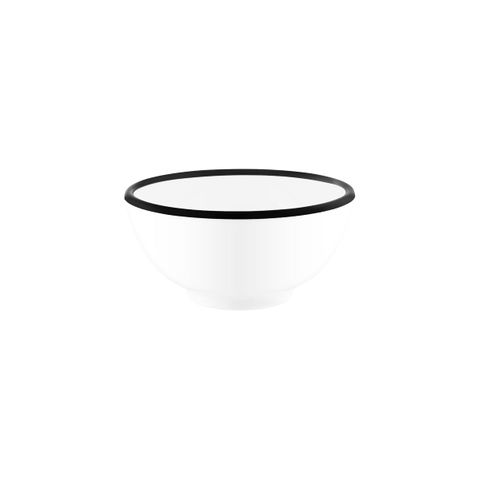 JAB VINTAGE WHITE/BLACK RIM ENAMEL LOOK ROUND BOWL 175x80mm (*49957*) = PACK OF 6 X EACHES