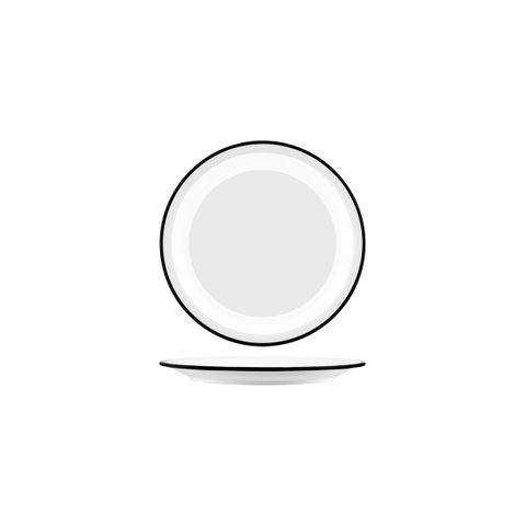 JAB VINTAGE WHITE/BLACK RIM ENAMEL LOOK ROUND PLATE 190mm (*49950*) = PACK OF 6 X EACHES