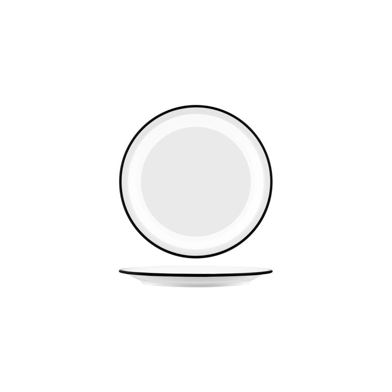 JAB VINTAGE WHITE/BLACK RIM ENAMEL LOOK ROUND PLATE 190mm (*49950*) = PACK OF 6 X EACHES