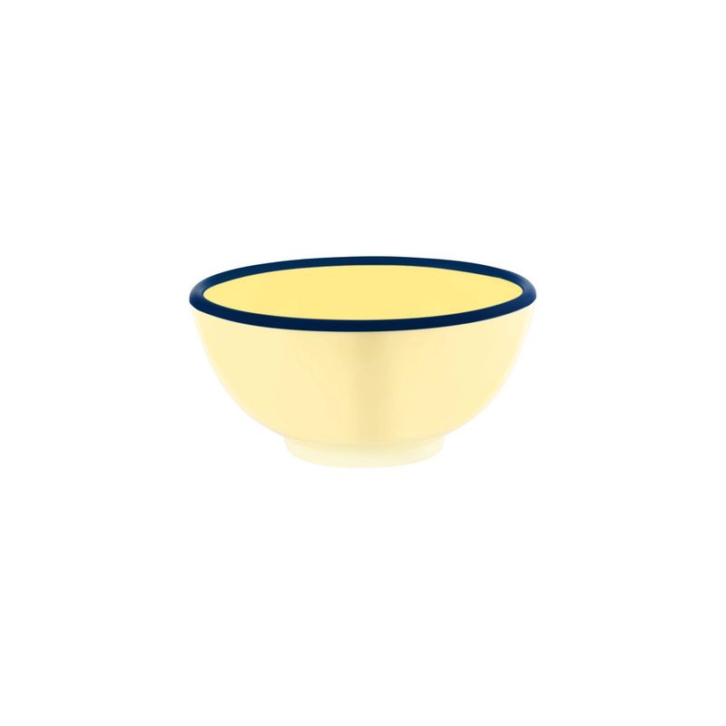 JAB VINTAGE YELLOW/BLUE RIM ENAMEL LOOK ROUND BOWL 175x80mm (*49927*) = PACK OF 6 X EACHES