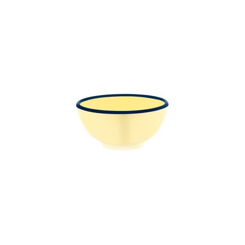 JAB VINTAGE YELLOW/BLUE RIM ENAMEL LOOK ROUND BOWL 150x70mm (*49926*) = PACK OF 6 X EACHES