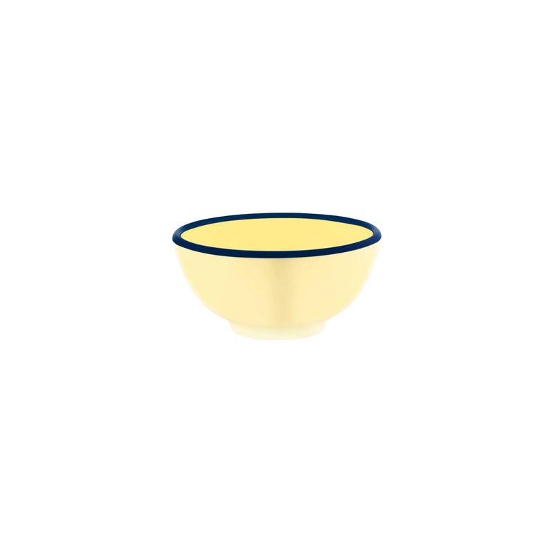 JAB VINTAGE YELLOW/BLUE RIM ENAMEL LOOK ROUND BOWL 150x70mm (*49926*) = PACK OF 6 X EACHES