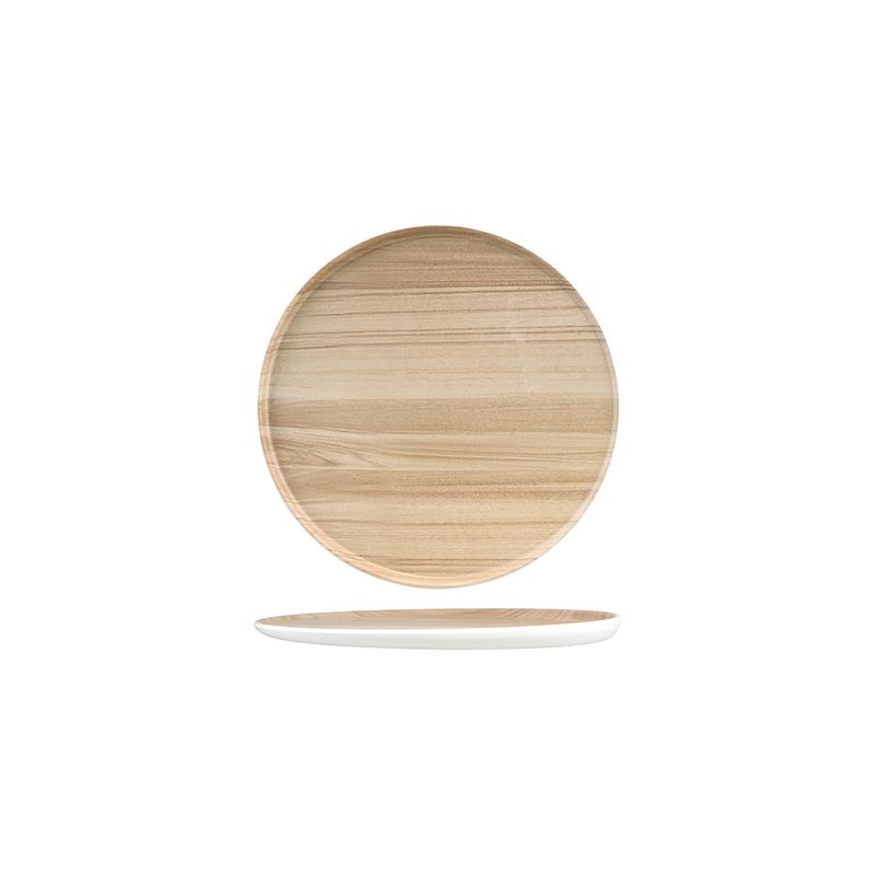 ZICCO MELAMINE ECHO ROUND PLATTER WHITE/BIRCH 227x26mm (*46559*) = PACK OF 6 X EACHES