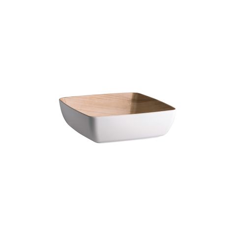 ZICCO MELAMINE ECHO WHITE/BIRCH SERVING BOWL 250x250x75mm (*46541*) = PACK OF 6 X EACHES